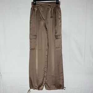 Forever 21 Brown Satin High Rise Wide Leg Cargo Pants S